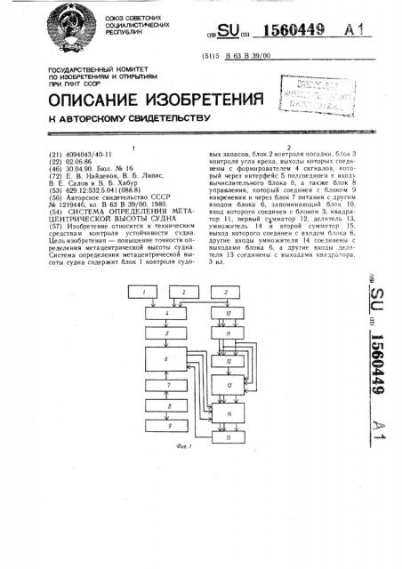 Система определения метацентрической высоты судна (патент 1560449)