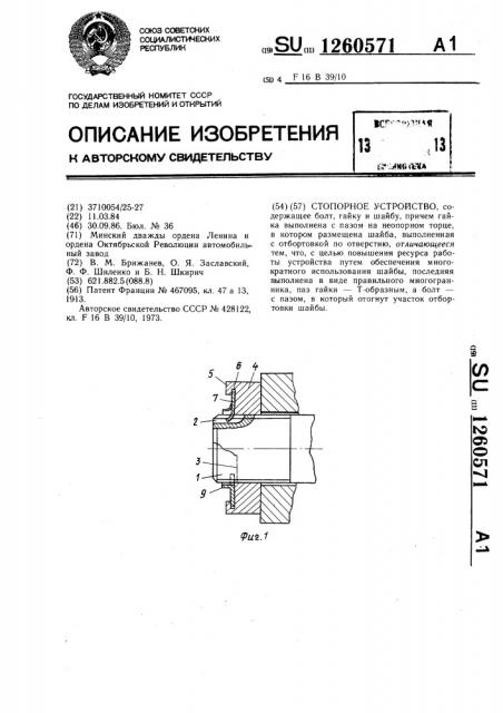 Стопорное устройство (патент 1260571)