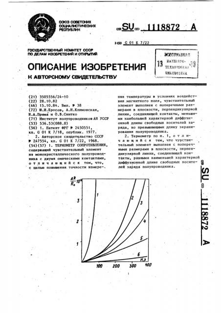 Термометр сопротивления (патент 1118872)