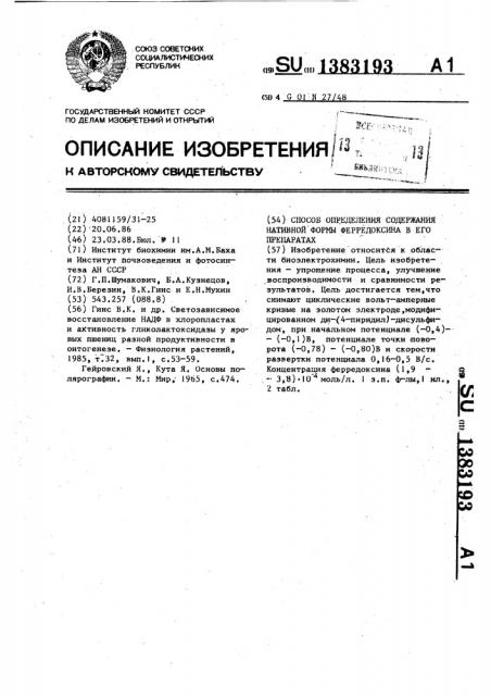 Способ определения содержания нативной формы ферредоксина в его препаратах (патент 1383193)