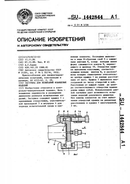 Заглушка для испытаний фланцевых изделий (патент 1442844)