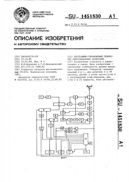 Программно-управляемый генератор синусоидальных колебаний (патент 1451830)