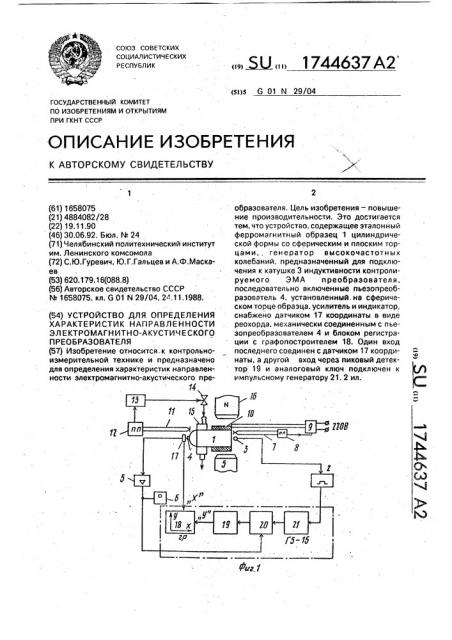 Устройство для определения характеристик направленности электромагнитноакустического преобразователя (патент 1744637)