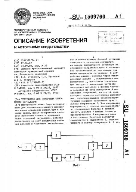 Устройство для измерения отношений сигнал/шум (патент 1509760)