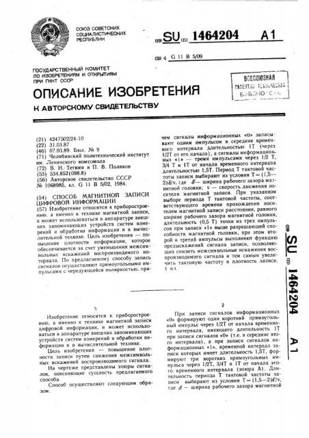 Способ магнитной записи цифровой информации (патент 1464204)