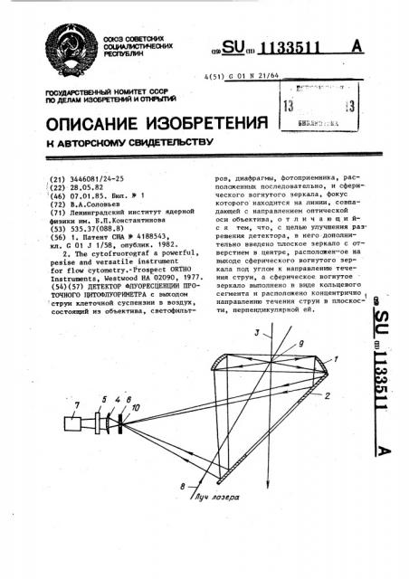 Детектор флуоресценции проточного цитофлуориметра (патент 1133511)