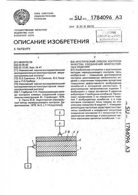 Акустический способ контроля качества соединения многослойных изделий (патент 1784096)
