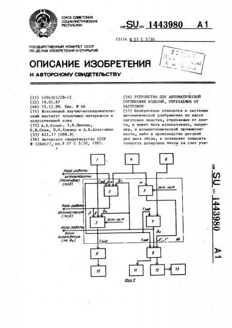 Устройство для автоматической сортировки изделий,отрезаемых от заготовок (патент 1443980)