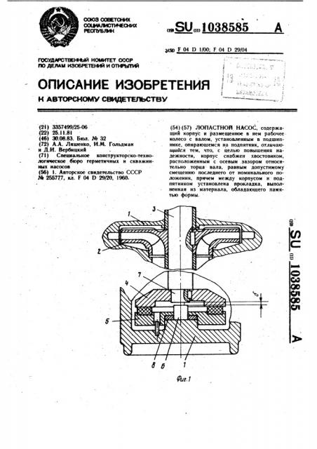 Лопастной насос (патент 1038585)