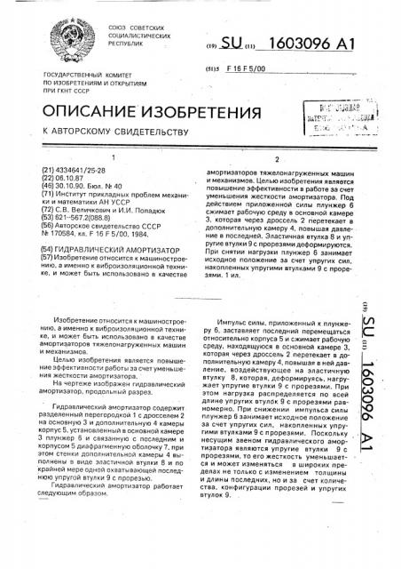Гидравлический амортизатор (патент 1603096)