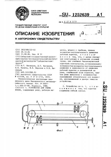 Устройство для съема шлака (патент 1252639)