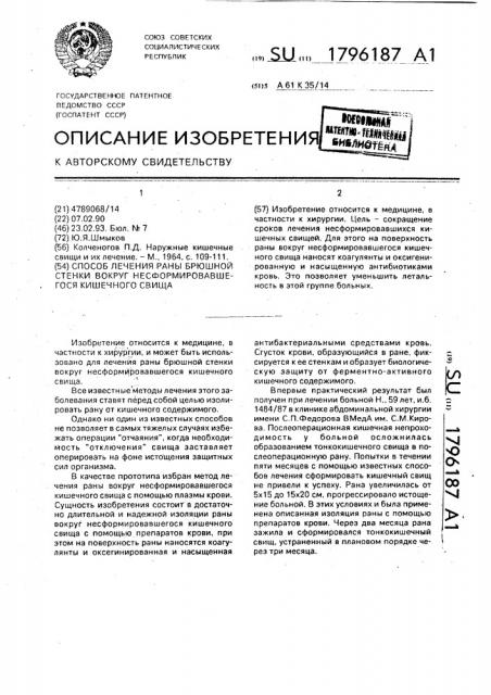 Способ лечения раны брюшной стенки вокруг несформировавшегося кишечного свища (патент 1796187)