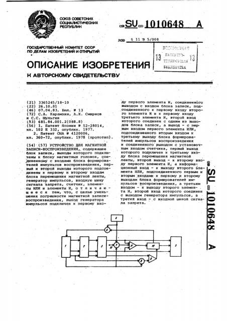 Устройство для магнитной записи-воспроизведения (патент 1010648)