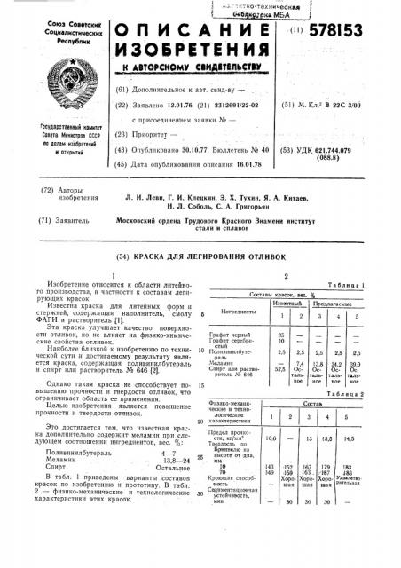 Краска для легирования отливок (патент 578153)