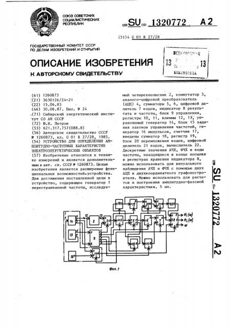 Устройство для определения амплитудно-частотных характеристик электроэнергетических объектов (патент 1320772)