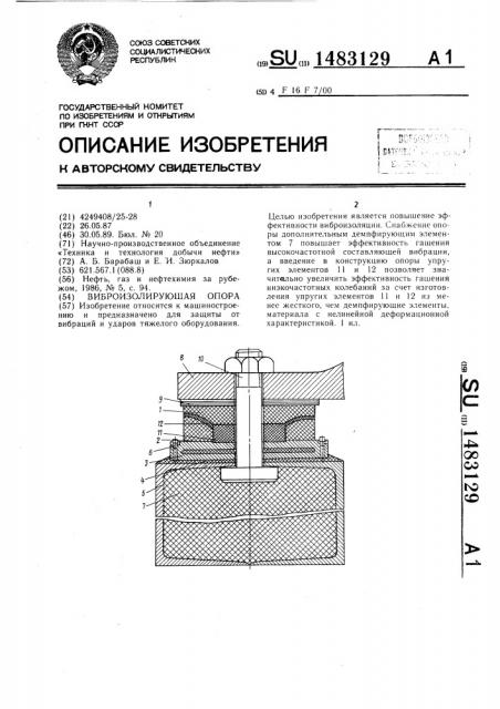 Виброизолирующая опора (патент 1483129)