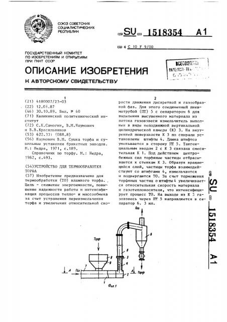Устройство для термообработки торфа (патент 1518354)