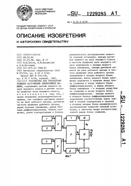 Устройство для управления режимом нагружения землеройной машины (патент 1229285)