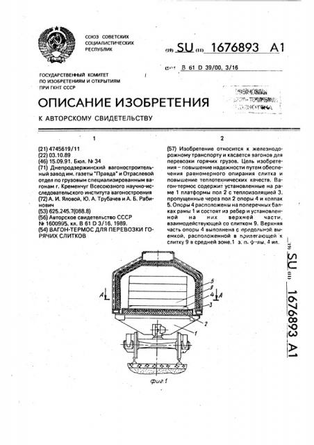 Вагон-термос для перевозки горячих слитков (патент 1676893)