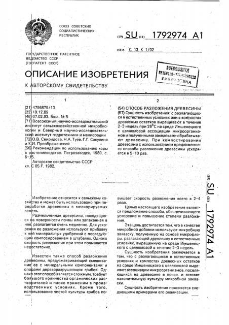 Способ разложения древесины (патент 1792974)