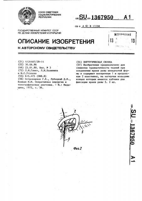 Хирургическая скобка (патент 1367950)