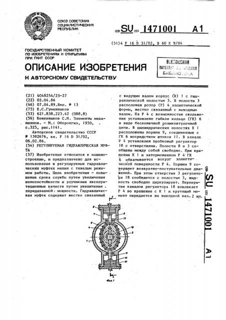 Регулируемая гидравлическая муфта (патент 1471001)