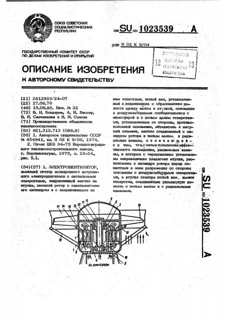 Электровентилятор (патент 1023539)