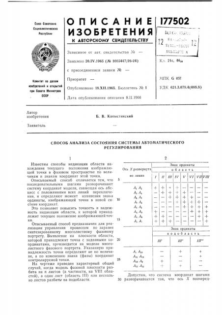 Способ анализа состояния системы автол\атического (патент 177502)