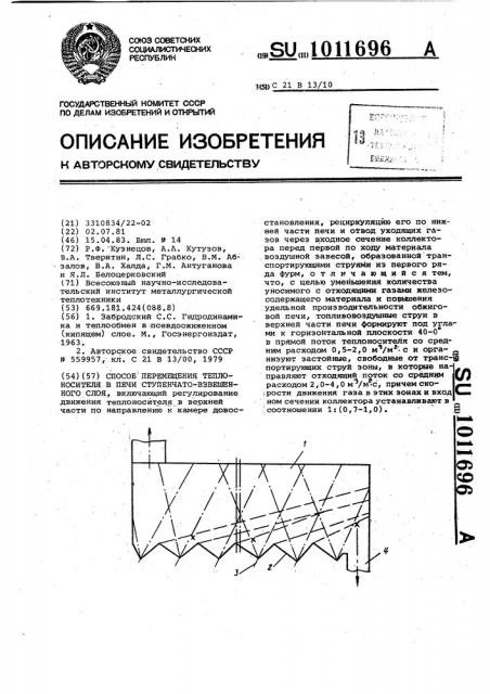 Способ перемещения теплоносителя в печи ступенчато- взвешенного слоя (патент 1011696)