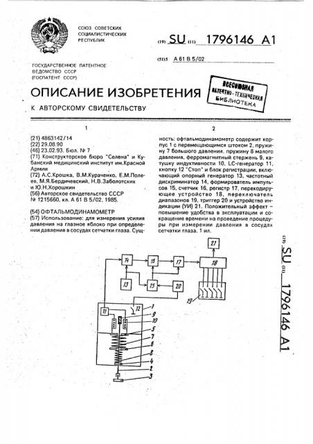 Офтальмодинамометр (патент 1796146)