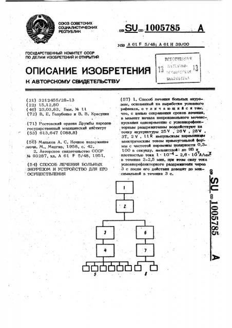 Способ лечения больных энурезом и устройство для его осуществления (патент 1005785)