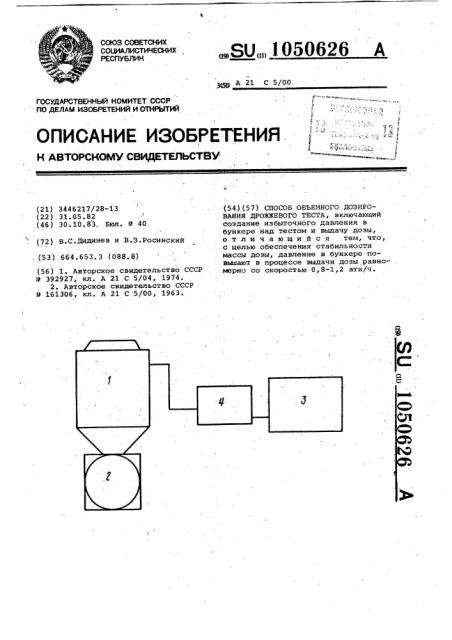 Способ объемного дозирования дрожжевого теста (патент 1050626)