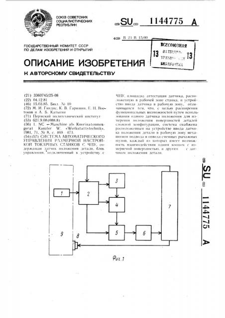 Система автоматического управления размерной настройкой токарных станков с чпу (патент 1144775)