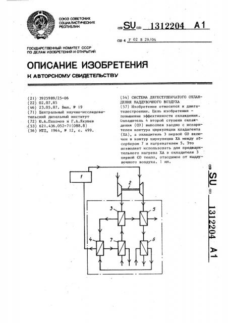 Система двухступенчатого охлаждения наддувочного воздуха (патент 1312204)