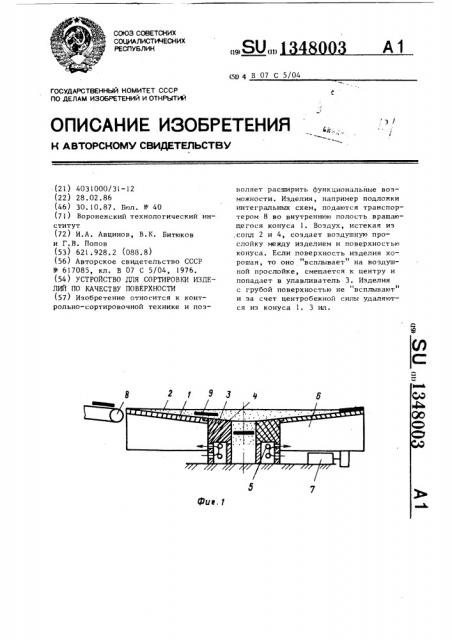 Устройство для сортировки изделий по качеству поверхности (патент 1348003)