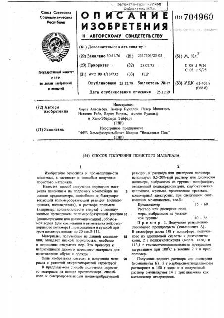 Способ получения пористого материала (патент 704960)