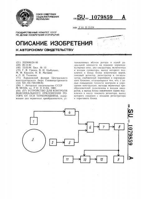 Устройство для контроля максимального отклонения ротора от оси турбомашины (патент 1079859)