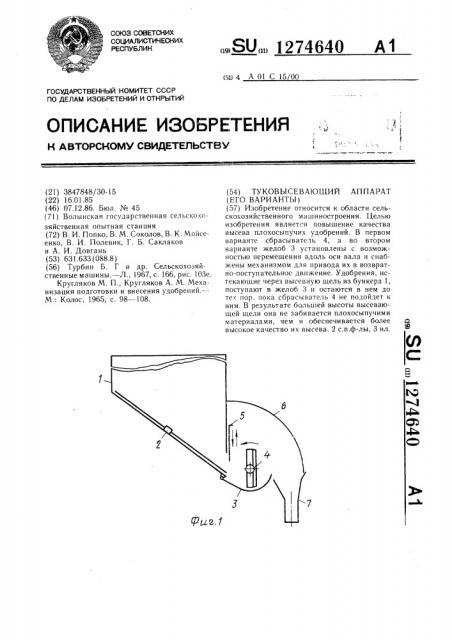 Туковысевающий аппарат (его варианты) (патент 1274640)