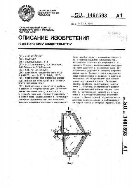 Устройство для удаления излишков припоя из отверстий и с поверхности печатных плат (патент 1461593)