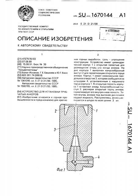 Устройство для установки трубчатых анкеров (патент 1670144)