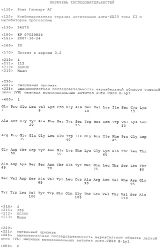 Комбинированная терапия антителами анти-cd20 типа ii в сочетании с ингибитором протеасом (патент 2520757)