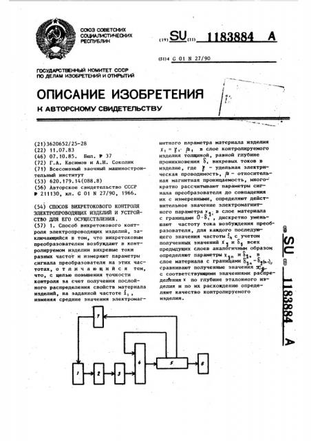 Способ вихретокового контроля электропроводящих изделий и устройство для его осуществления (патент 1183884)