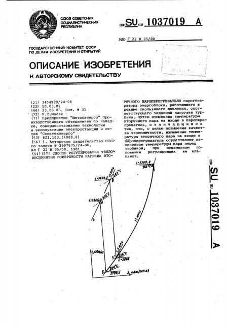 Способ регулирования тепловосприятия поверхности нагрева вторичного пароперегревателя (патент 1037019)