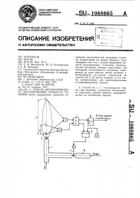 Способ автоматического регулирования процесса горения (патент 1068665)