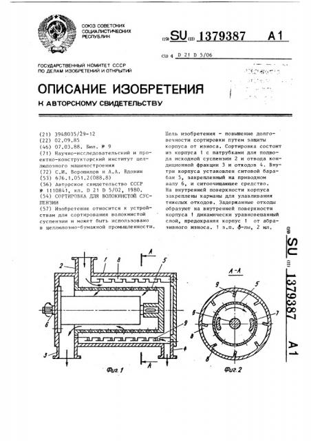 Сортировка для волокнистой суспензии (патент 1379387)