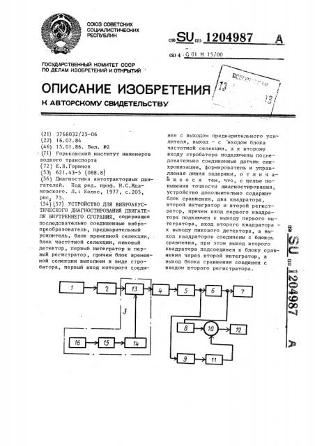 Устройство для виброакустического диагностирования двигателя внутреннего сгорания (патент 1204987)