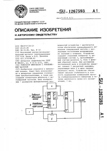 Генератор импульсов с управляемой частотой (патент 1267593)