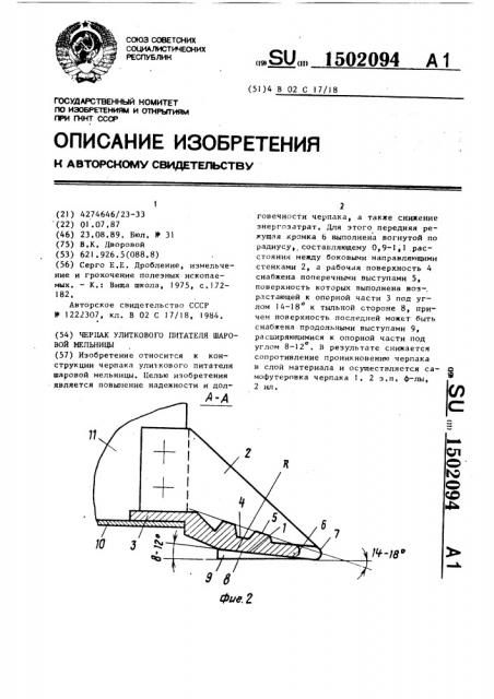 Черпак улиткового питателя шаровой мельницы (патент 1502094)