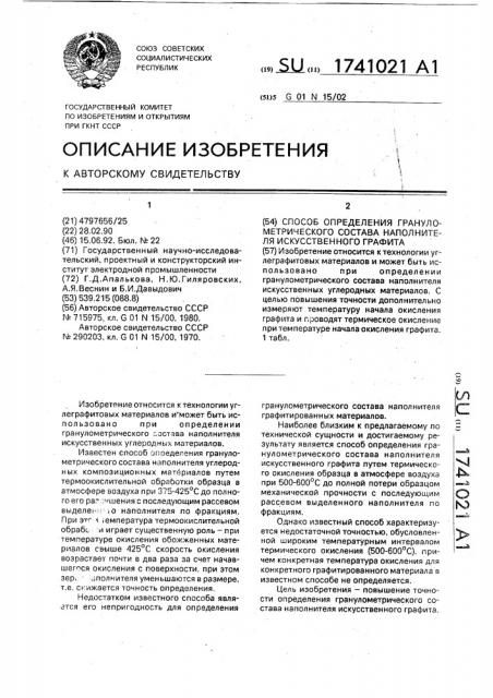 Способ определения гранулометрического состава наполнителя искусственного графита (патент 1741021)