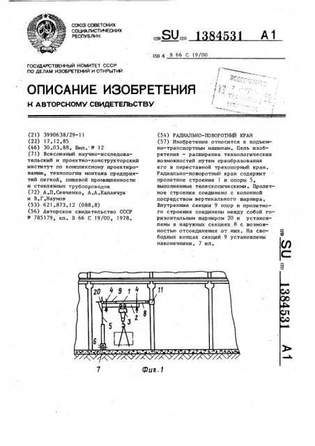 Радиально-поворотный кран (патент 1384531)
